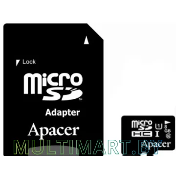 Карта памяти Apacer microSDHC UHS-I (Class 10) 8GB + адаптер (AP8GMCSH10U1-R)